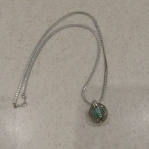 Green Aventurine Stone Ball Pendant With Silvertone Chain